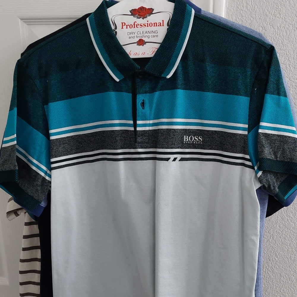 Boss Blue and Gray Polo Shirt with Modern Design